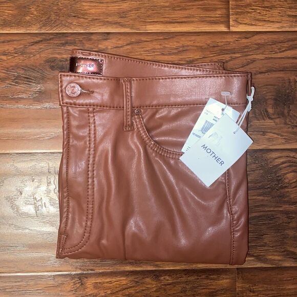 Mother The Insider Ankle Faux Leather Cropped Brown Pants Modern NWT - Picture 6 of 16